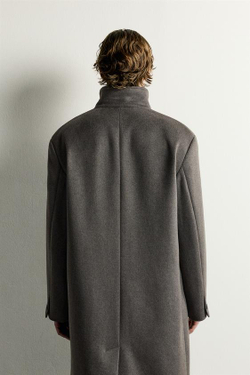 ZARA ПАЛЬТО RELAXED FIT С ВЫСОКИМ ВОРОТНИКОМ, СЕРО-КОРИЧНЕВЫЙ