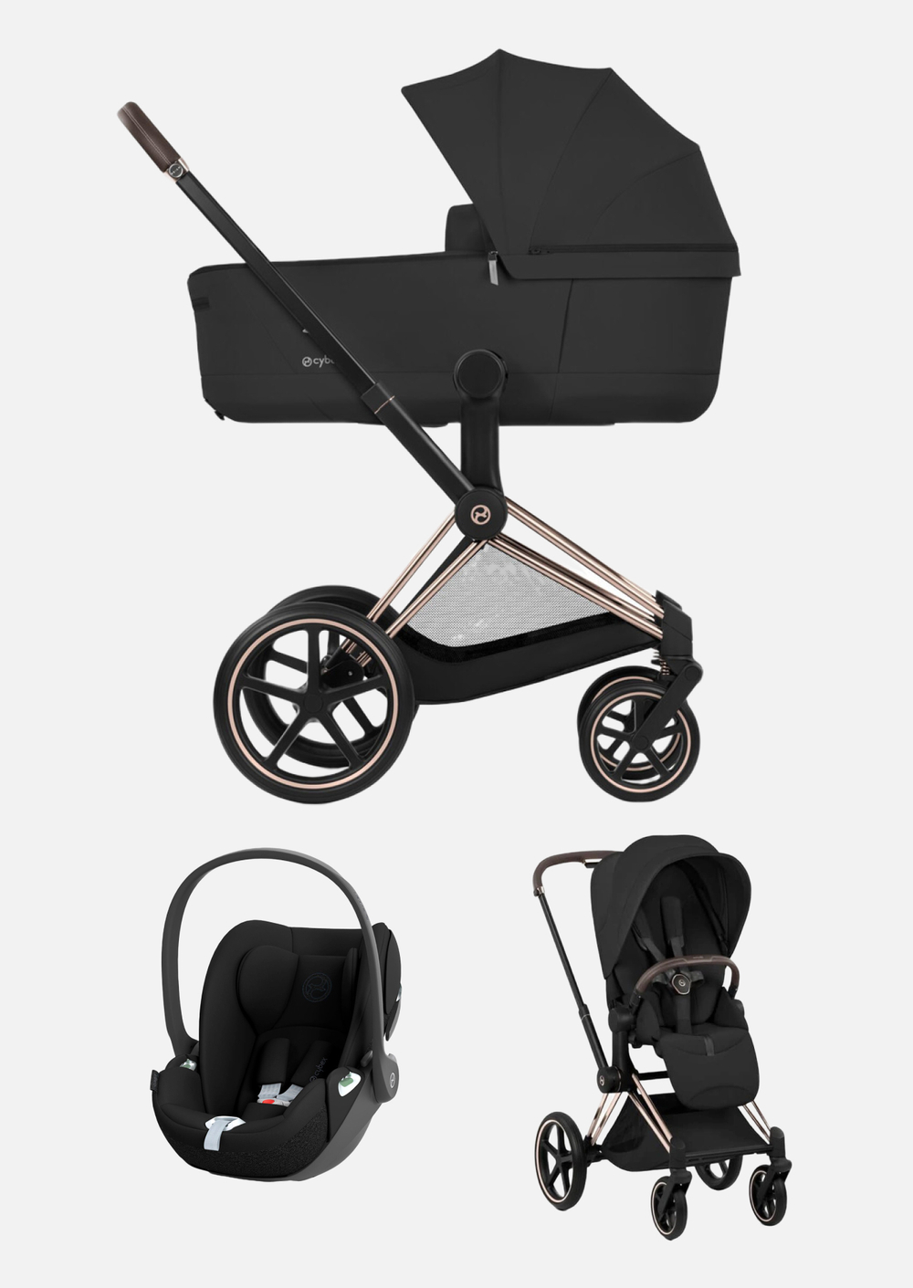 Cybex Priam 5 Style, в цвете Sepia Black (шасси Rose Gold) + автокресло Cybex Cloud T