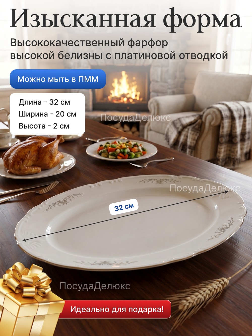 Блюдо овальное " Constance" Серый орнамент 32 см