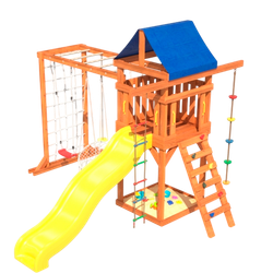 Детская площадка Fun Land с модулем сетка-рукоход, подвесным креслом и качелями