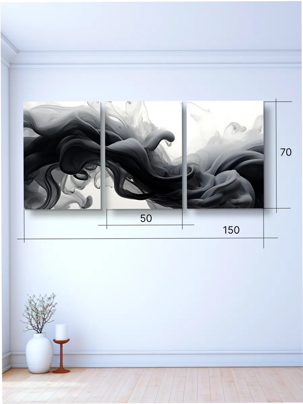 Картина Черные брызги модульная 50x70см 3шт.