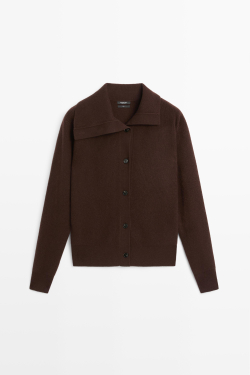 Massimo Dutti Кардиган из двухизнаночного трикотажа с воротником-трубой, шоколадный
