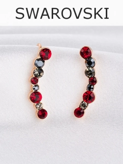Серьги-клаймберы Млечный путь с красными кристаллами Swarovski