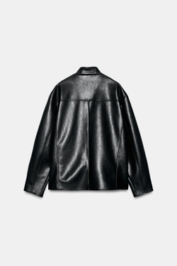 ZARA КУРТКА ИЗ ИСКУССТВЕННОЙ КОЖИ С ЗАСТЕЖКАМИ-ТОГГЛ, ЧЕРНЫЙ