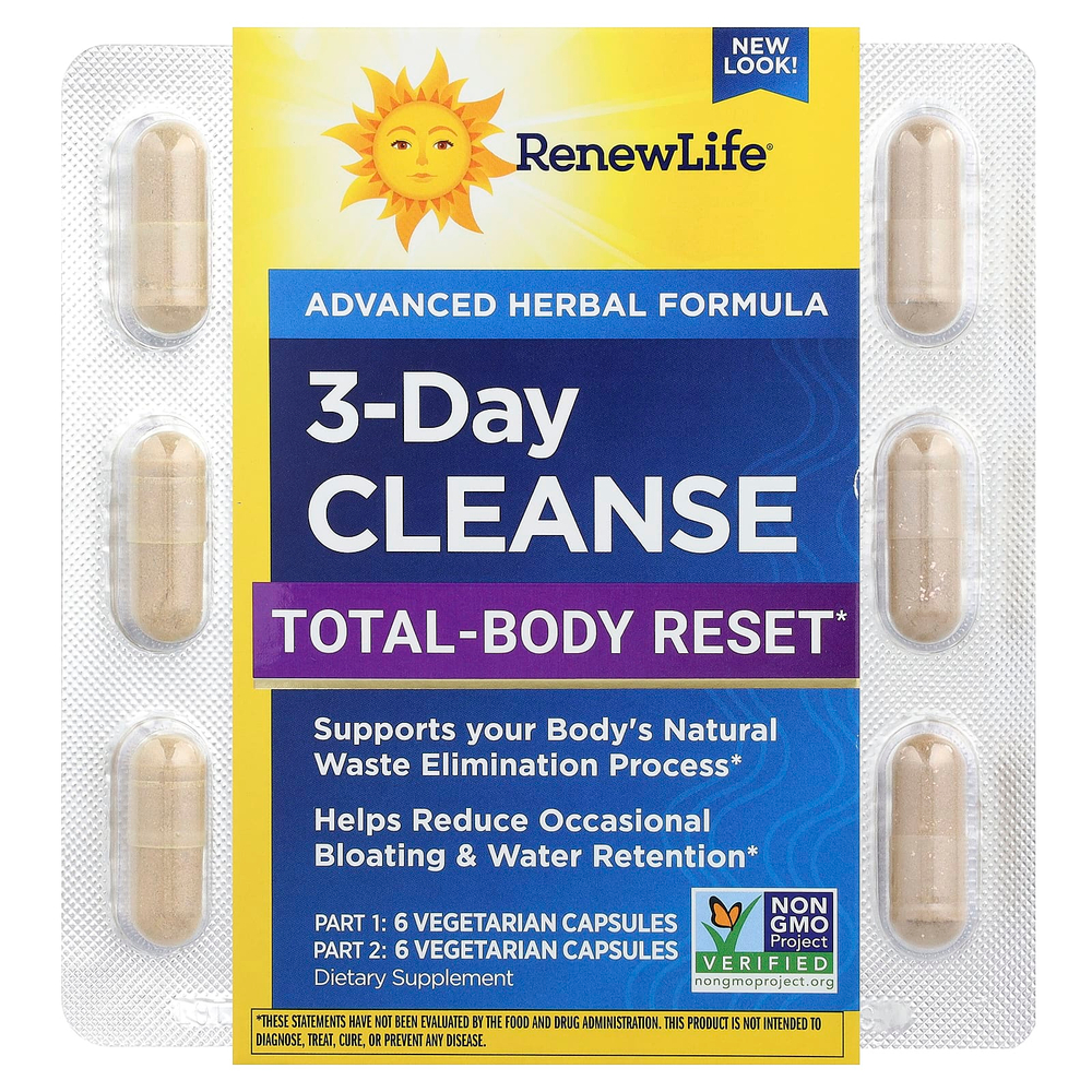 Renew Life, 3-дневное очищение, 12 вегетарианских капсул