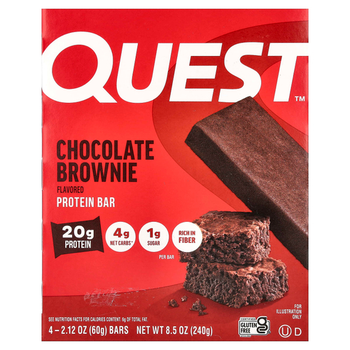 Quest Nutrition, Протеиновый батончик, шоколадный брауни, 4 батончика, 60 г (2,12 унции)