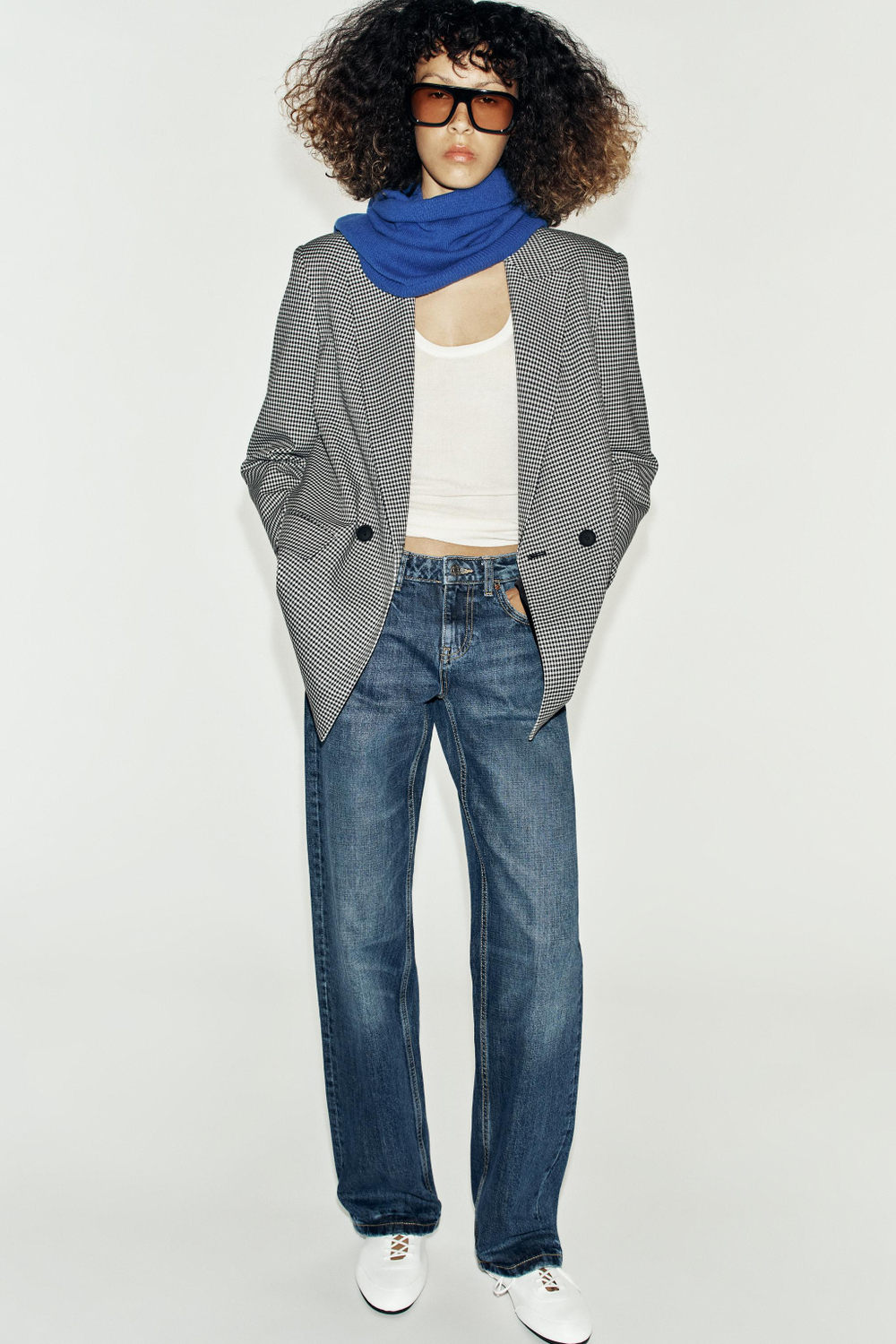 ZARA ДВУБОРТНЫЙ БЛЕЙЗЕР ОВЕРСАЙЗ, БЕЛЫЙ/ЧЕРНЫЙ