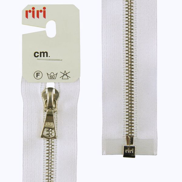 Молния металл RIRI Т4 (4 мм) 1 зам., разъем., 70 см, Ni, атласная тесьма, цв.2101, белый, 1 шт