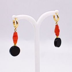 Серьги из обсидиана и сердолика