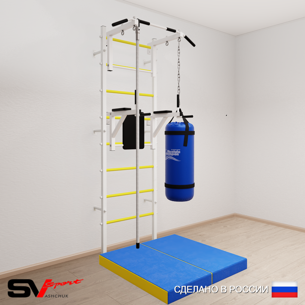 Шведская стенка Sv Sport усиленная 6705 (Турник стандарт/Брусья/Канат/Цепь/Мешок 15кг/Мат 1м)