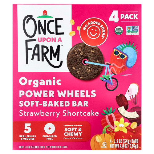 Once Upon A Farm, Organic Power Circles, запеченный батончик, клубничное печенье, 4 батончика по 34 г (1,2 унции)