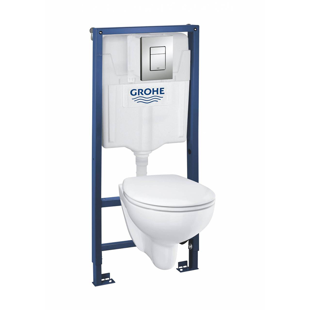 Комплект инсталляции  с подвесным унитазом безободковым Grohe BauCeramic  5 в 1 с крышкой с микролифтом  39586000