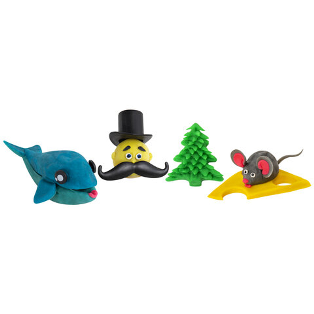 Пластилин тесто BRAUBERG KIDS, 4 цвета, 200г, яркие классические цвета, крышки-штампики, 106714
