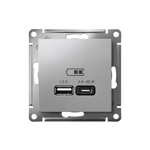 Розетка с USB A+C Systeme Electric AtlasDesign Алюминий ATN000329
