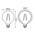 Лампа Gauss LED Filament G95 6W E27 550lm 2400K Golden 105802006
