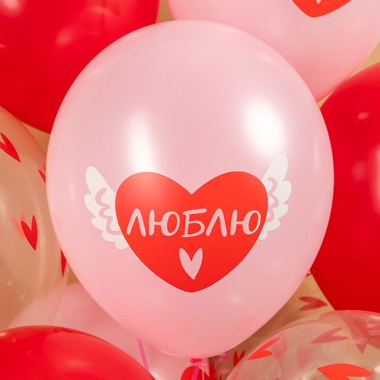 Воздушные шары 12"/30см Валентинки, Ассорти, пастель, 5 ст, 25 шт.