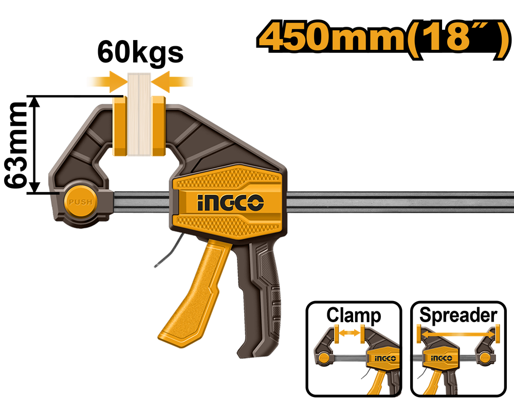 Струбцина быстрозажимная INGCO HQBC01603 INDUSTRIAL 63х450 мм Струбцина быстрозажимная INGCO HQBC01603 INDUSTRIAL 63х450 мм