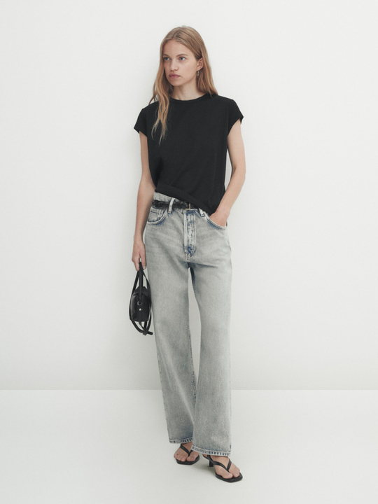 Massimo Dutti Хлопковая футболка, черный