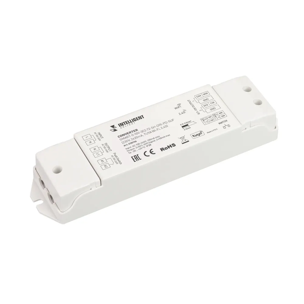 INTELLIGENT ARLIGHT Конвертер SMART-0-10V-302-72-SH-DRI-PD-SUF (230V, 2x20mA, TUYA Wi-Fi, 2.4G) (IARL, IP20 Пластик, 5 лет) INTELLIGENT ARLIGHT Конвертер SMART-0-10V-302-72-SH-DRI-PD-SUF (230V, 2x20mA, TUYA Wi-Fi, 2.4G) (IARL, IP20 Пластик, 5 лет)