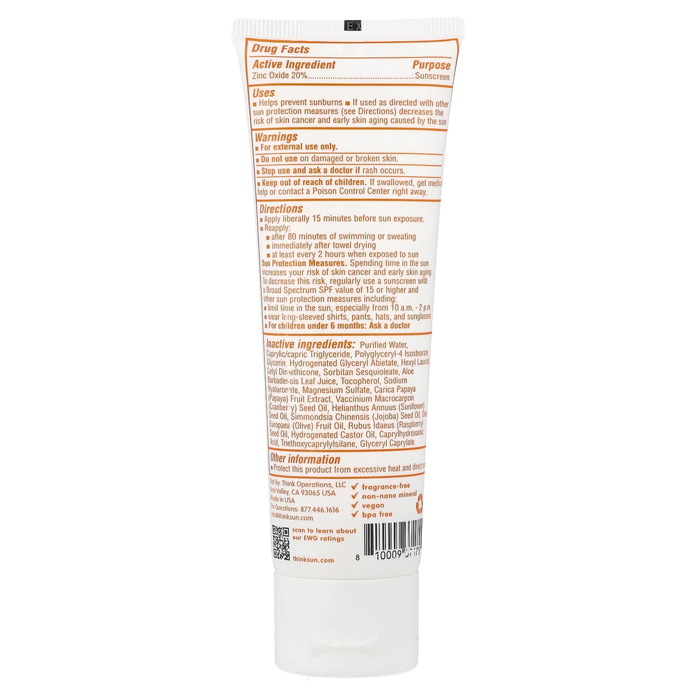 think, Thinkbaby®, солнцезащитное средство с 20% цинка, SPF 30, без отдушек, 89 мл (3 жидк. унции)