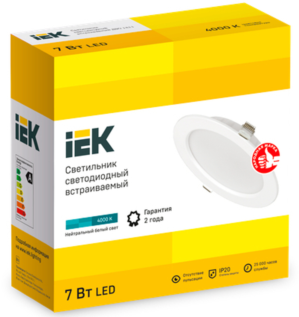 Светильник светодиодный ДВО 1611 белый круг 7Вт 4000К IP20 IEK