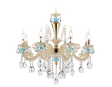 Подвесная люстра с хрусталем 8*Е14 TR4926/8 GD/WH/CL золото/белый/прозрачный Traditional Ambrella
