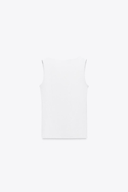 ZARA ТОП ИЗ ПОЛИАМИДА С ШИРОКИМИ БРЕТЕЛЯМИ, БЕЛЫЙ