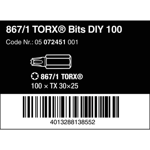 Биты для винтов TORX TX 30x25 мм DIY-Box Wera 05072451001