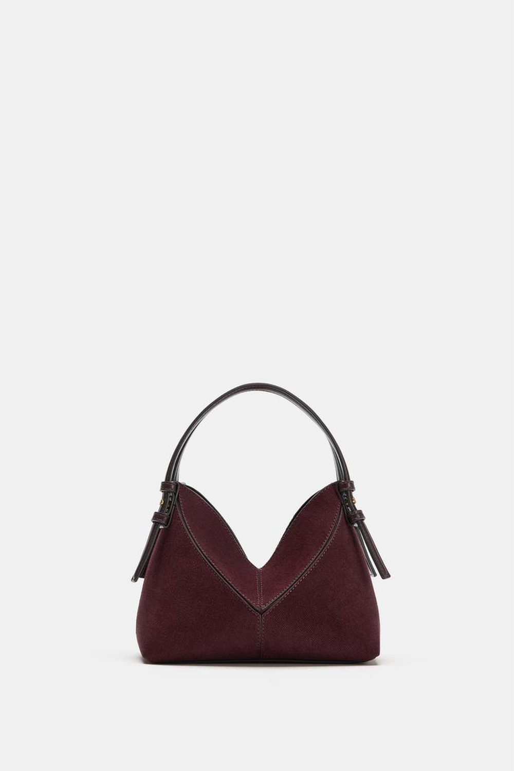 ZARA МИНИ-СУМКА-МЕШОК С ТЕКСТУРОЙ И ОТСТРОЧКОЙ, БОРДОВО-КРАСНЫЙ
