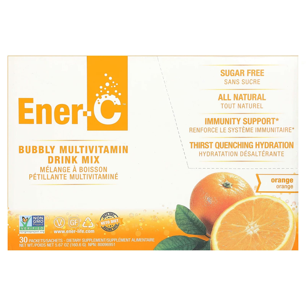 Ener-C, мультивитаминная смесь для приготовления напитка, без сахара, апельсин, 1000 мг, 30 пакетиков по 5,35 г (0,2 унции)