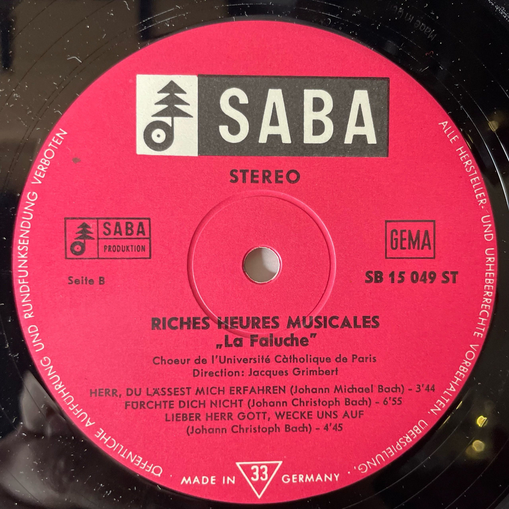 Винтажная виниловая пластинка LP La Faluche, Choeur De L'Universite Catholique De Paris, Jacques Grimbert, Riches Heures Musicales (Германия 1973)