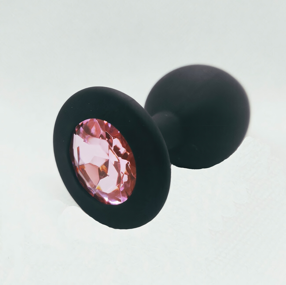 Средняя черная пробка с нежно розовым кристаллом ONJOY Silicone Collection (Цвет: черный с нежно розовым)