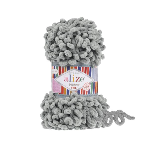 Пряжа Alize (Ализе) Puffy Fine / уп.5 мот. по 100 г, 14.5м, 302 серый туман