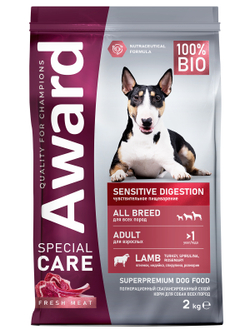Сухой корм AWARD SPECIAL CARE Sensitive Digestion для взрослых собак всех пород с чувствительным пищеварением со свежим мясом ягненка