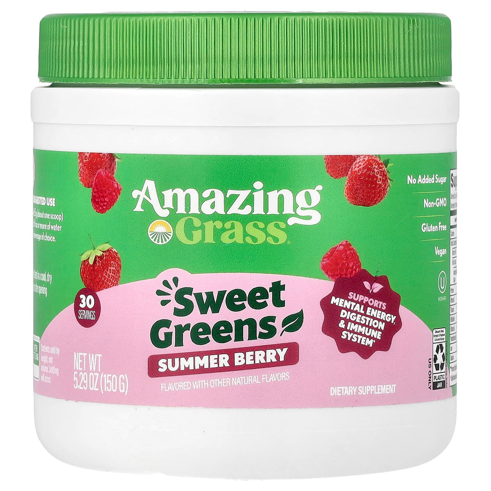 Amazing Grass, сладкая зелень, со вкусом ягод, 150 г (5,29 унции)