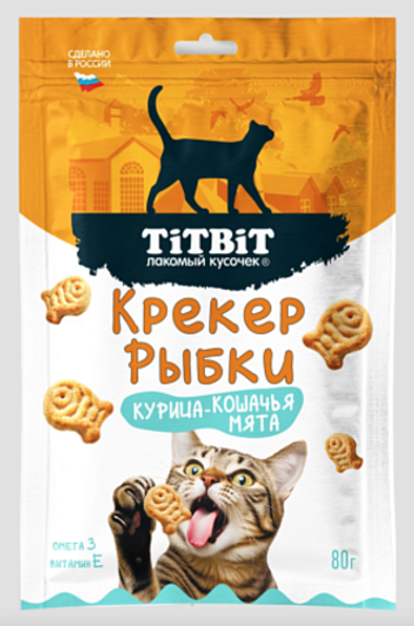Лакомство TitBit Крекер рыбки курица-кошачья мята для кошек 80 г