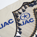 Ламбрекен с косынками стеганые JAC (экокожа, бежевый, синие кисточки)