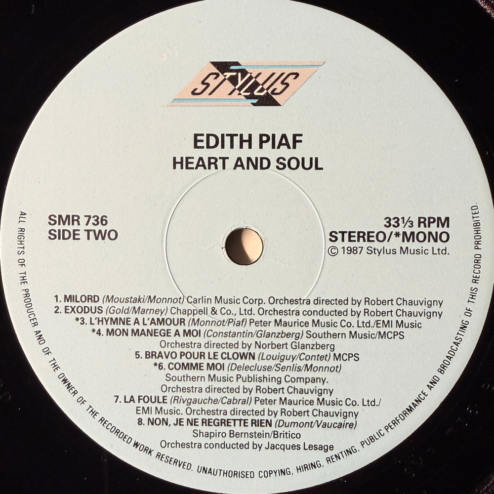 Edith Piaf ‎– Heart And Soul (Англия 1987г.)