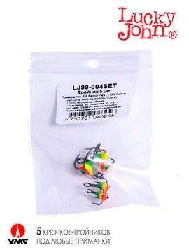 Крючоки-тройники для приманок Lucky John 04SET с каплей цвет. 5шт. набор