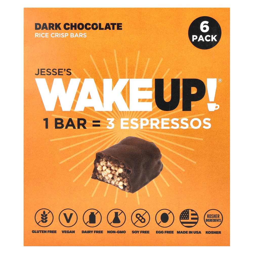 Jesse's WAKEUP!, рисовые батончики с хрустящей корочкой, темный шоколад, 6 шт., 32 г (1,13 унции)