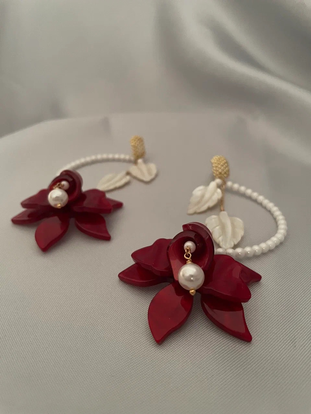 Серьги красные цветы