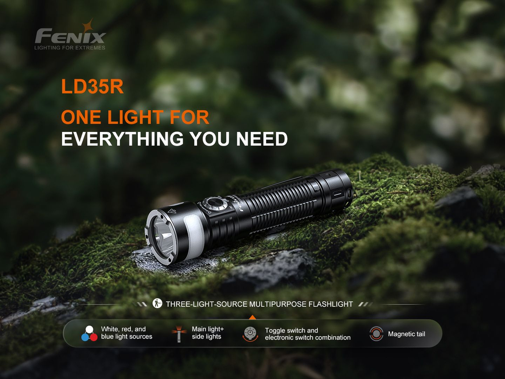 Фонарь Fenix LD35R на все случаи жизни, 337 метров, рассеянный на 360 град и сфокусированный свет, к