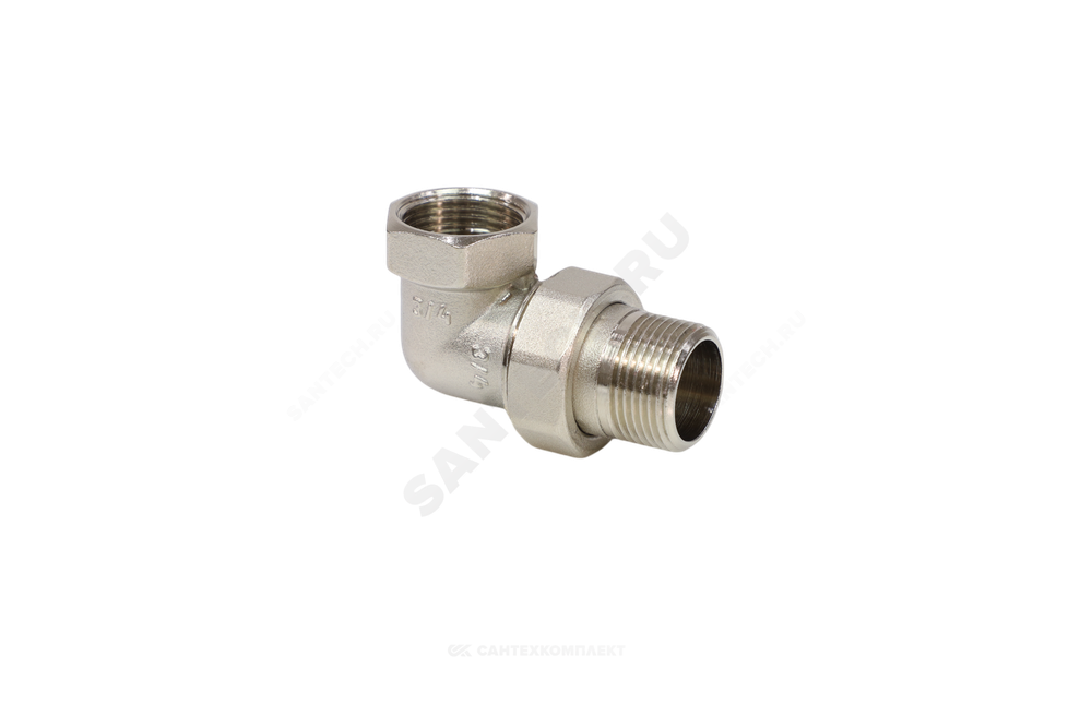 Соединитель латунь никель американка Ду 20 (3/4") угловой ВР/НР VALFEX VF.098.N.034