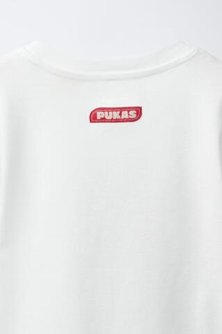 ZARA X PUKAS ФУТБОЛКА С ФОТОПРИНТОМ PUKAS SURF, БЕЛЫЙ
