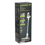 Пылесос вертикальный акк. Greenworks SV24360, 24V, б/щет, 250 Вт, 17 кПа, электрощетка, 2 насадки, LED, белый+серебро, 1х2Ач и ЗУ (4702107UA)