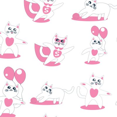 Веселые котики играют на белом фоне
