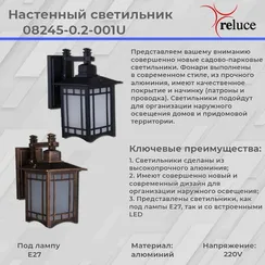 Настенный фонарь уличный  08245-0.2-001U BK Reluce