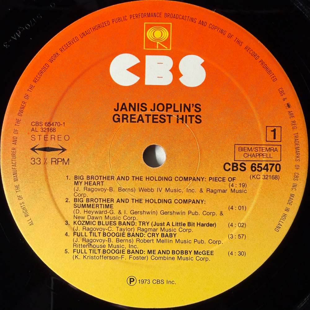 Janis Joplin ‎– Janis Joplin's Greatest Hits (Европа)