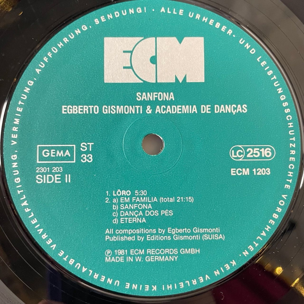 Винтажная виниловая пластинка LP Egberto Gismonti and Academia De Dancas Sanfona (Germany 1981) ECM Records