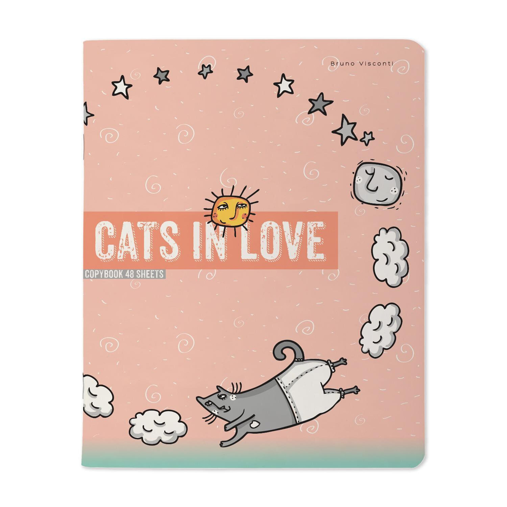 Тетрадь А5 48 л. BRUNO VISCONTI, скоба, клетка, матовая ламинация, "CATS IN LOVE" (5 видов), 7-48-1230